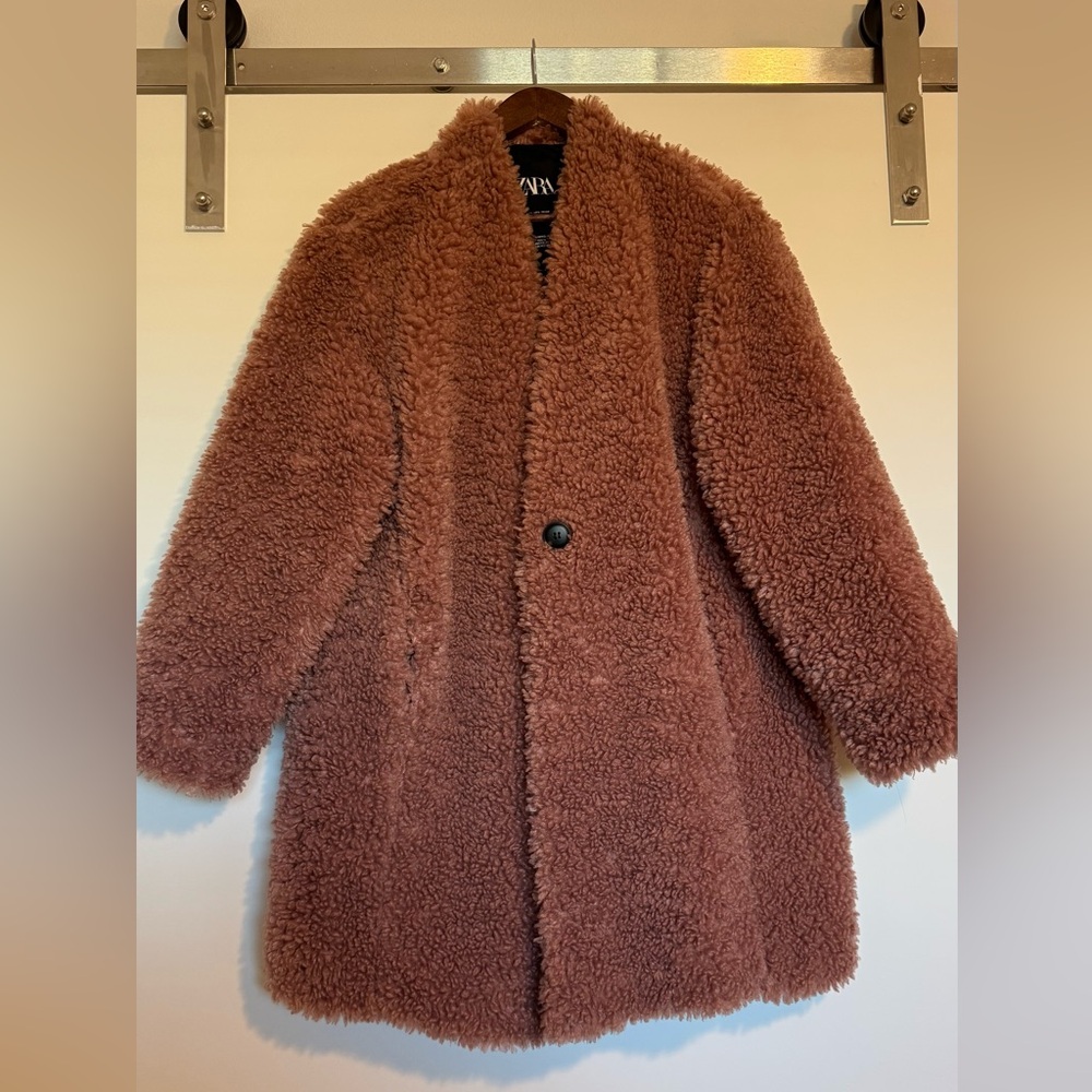 Zara Women's Cozy Tan Teddy Jacket